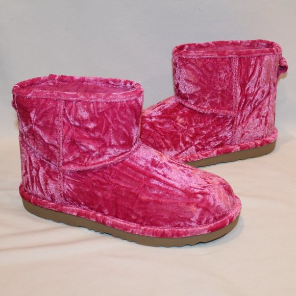 NIB YOUTH 5 6 WOMEN'S‎ 7 8 MINI VELVET RASPBERRY PINK ANKLE BOOTS BOOTIES - Picture 2 of 7